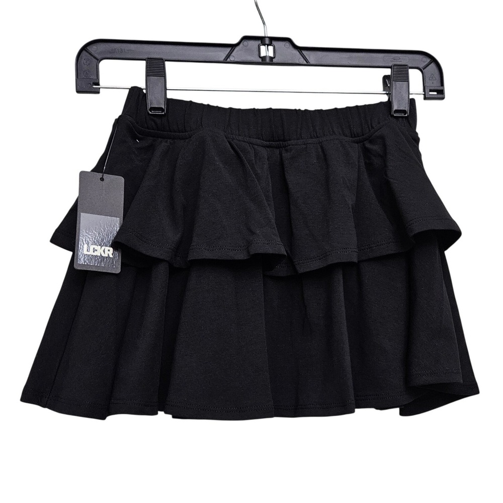 LCKR Jersey Skort Girls S Black Tiered Ruffle Active Skirt Shorts‎ Athleisure
